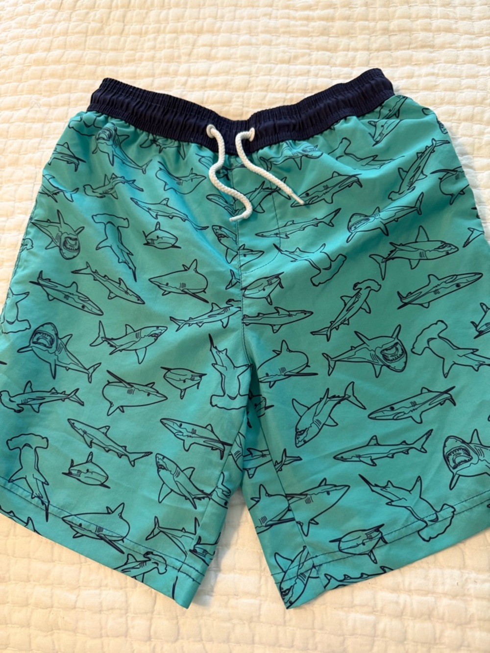 Boys Tommy Bahama Teal Shark Print Swim Trunks